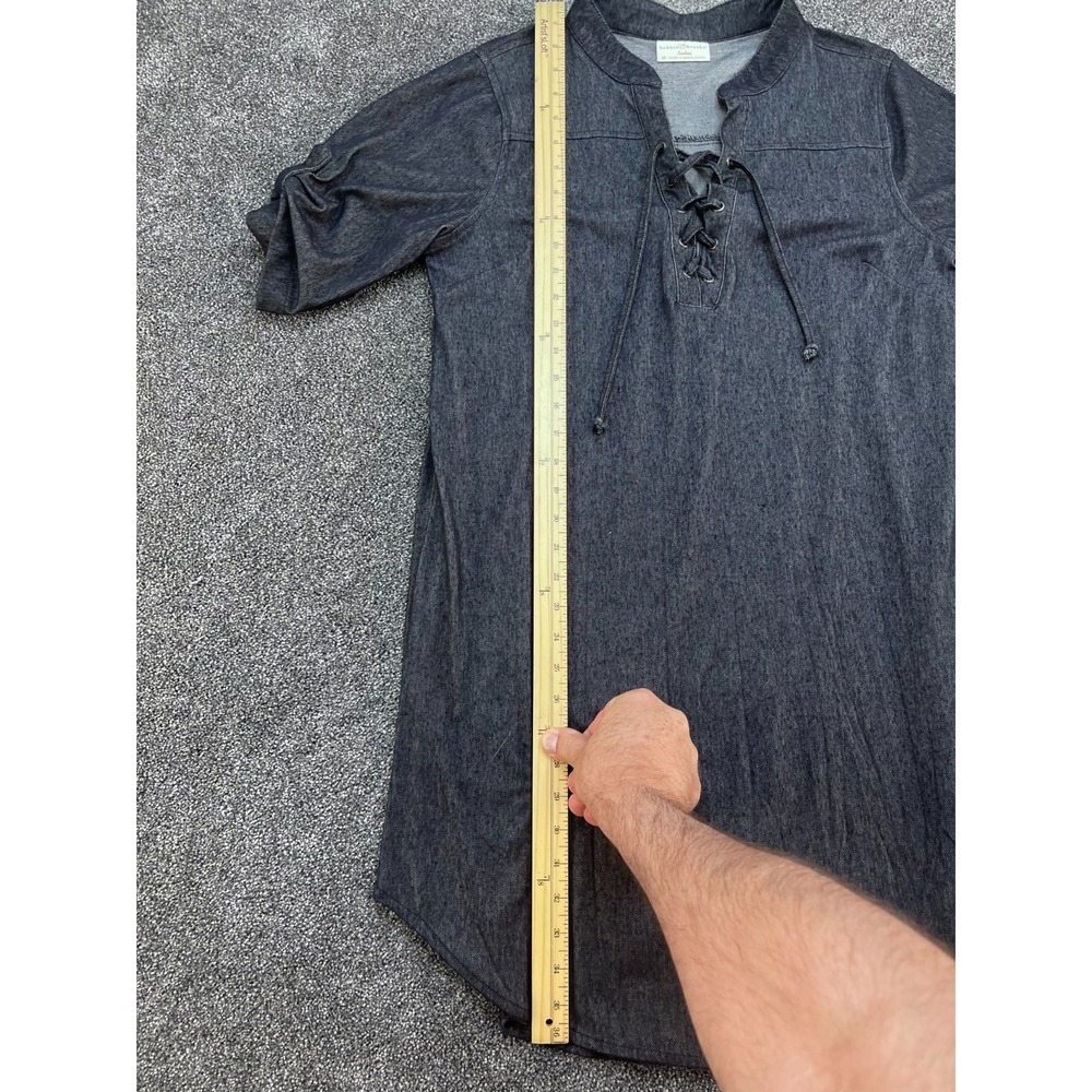 Bobbie Brooks Denim Shirt Dress Womens Medium Blue Lace Up Neck Henley - Picture 5 of 7